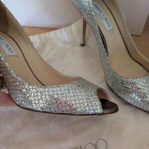 Jimmy Choo 'glitter fabric' Evelyn champagne (silver) pumps - size 39